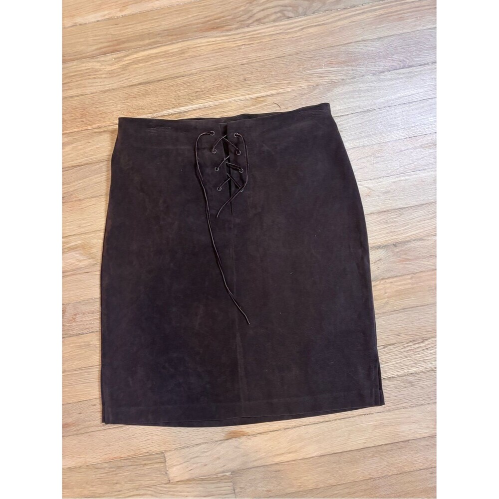 Y2K Studio Y Brown Faux Suede Lace Up Mini Skirt Boho Western Size 5/6